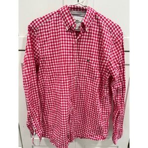 Lacoste Classic Fit Red Gingham Checkered Long Sleeve Button Down Shirt M
